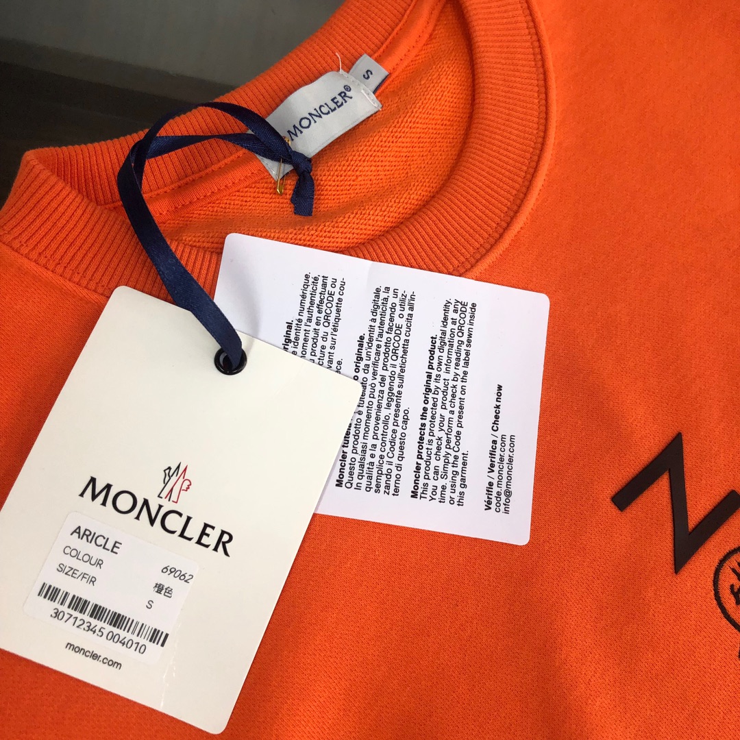 精品批發零售頂級原單Moncler蒙口時尚運動圓領運動衫 愛馬仕橙色