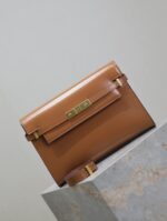 1比1複刻YSL聖羅蘭包包 Manhattan BOX SAINT LAURENT中型 棕色金扣