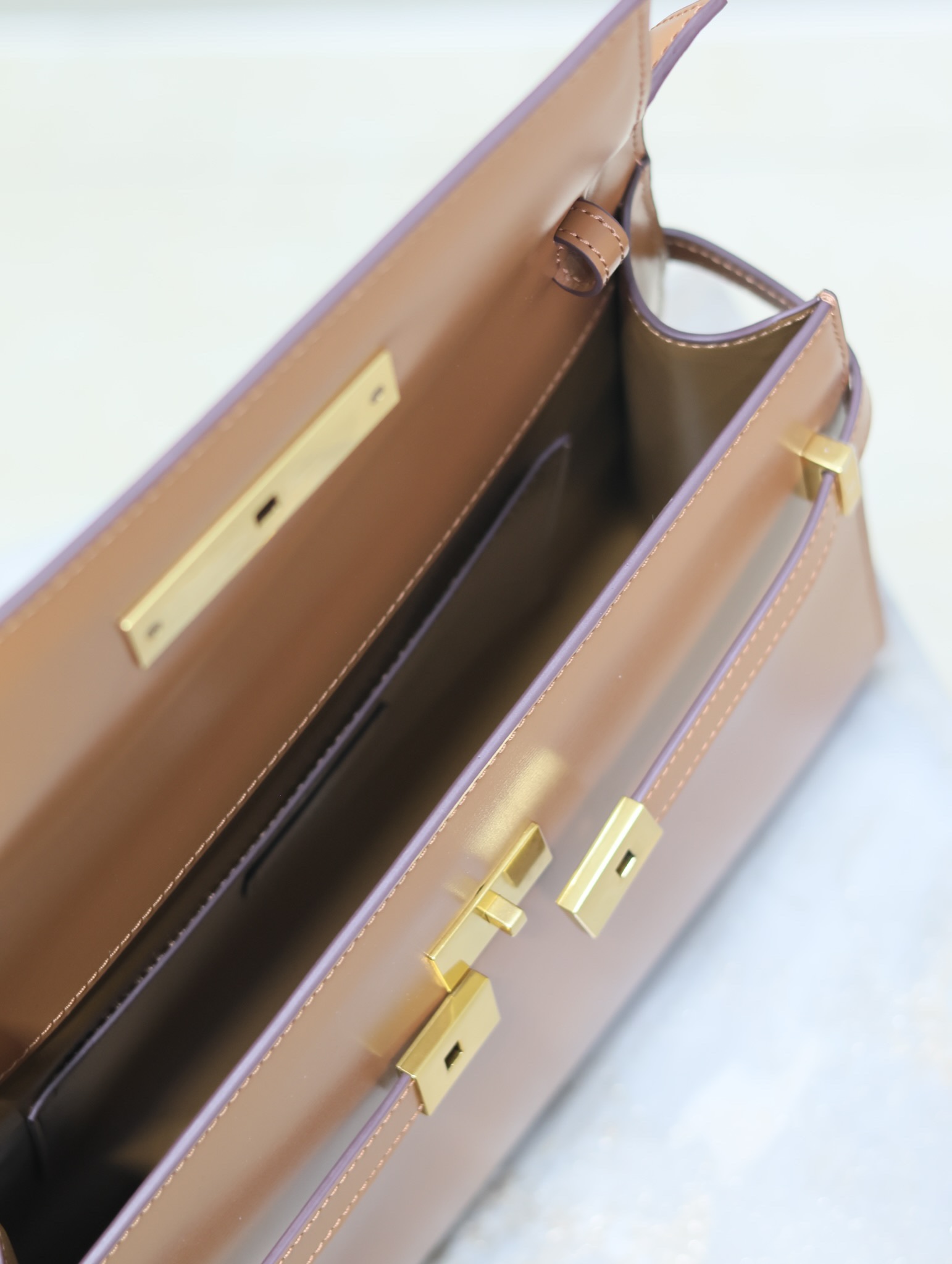 1比1複刻YSL聖羅蘭包包 Manhattan BOX SAINT LAURENT中型 棕色金扣
