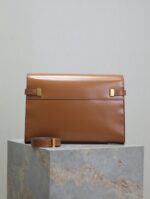 1比1複刻YSL聖羅蘭包包 Manhattan BOX SAINT LAURENT中型 棕色金扣