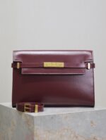 1比1複刻YSL聖羅蘭包包 Manhattan BOX SAINT LAURENT中型 棗紅色金扣