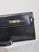 1比1複刻YSL聖羅蘭包包 Manhattan BOX SAINT LAURENT中型 黑色金扣鱷魚紋