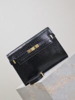 1比1複刻YSL聖羅蘭包包 Manhattan BOX SAINT LAURENT中型 黑色金扣鱷魚紋