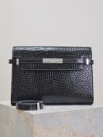 1比1複刻YSL聖羅蘭包包 Manhattan BOX SAINT LAURENT中型 黑色銀扣鱷魚紋