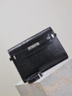 1比1複刻YSL聖羅蘭包包 Manhattan BOX SAINT LAURENT中型 黑色銀扣鱷魚紋