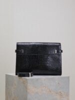 1比1複刻YSL聖羅蘭包包 Manhattan BOX SAINT LAURENT中型 黑色銀扣鱷魚紋