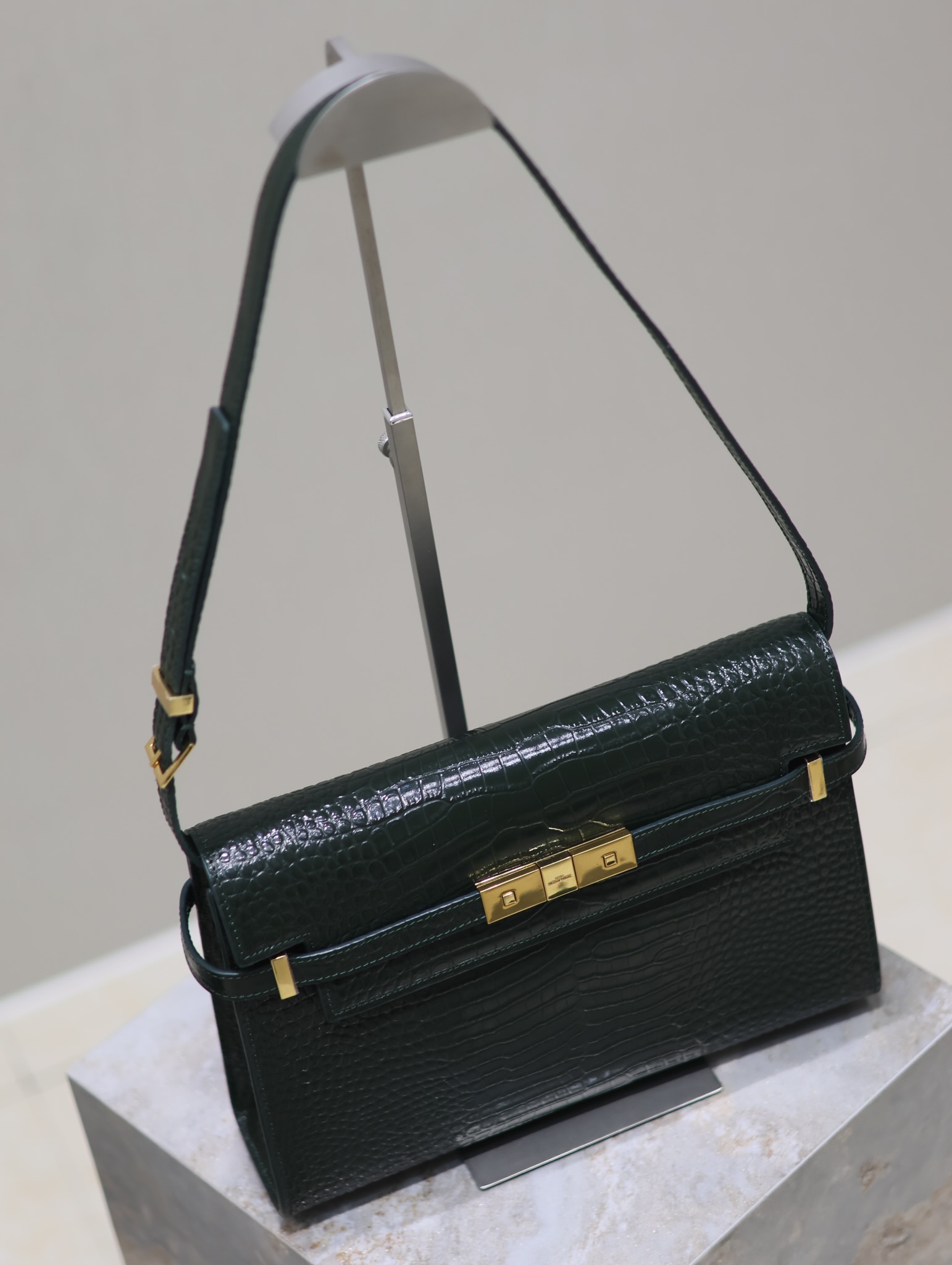 1比1複刻YSL聖羅蘭包包 Manhattan BOX SAINT LAURENT中型 綠色鱷魚紋
