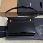 1比1複刻YSL聖羅蘭包包 Manhattan BOX SAINT LAURENT中型 黑漆皮/古金