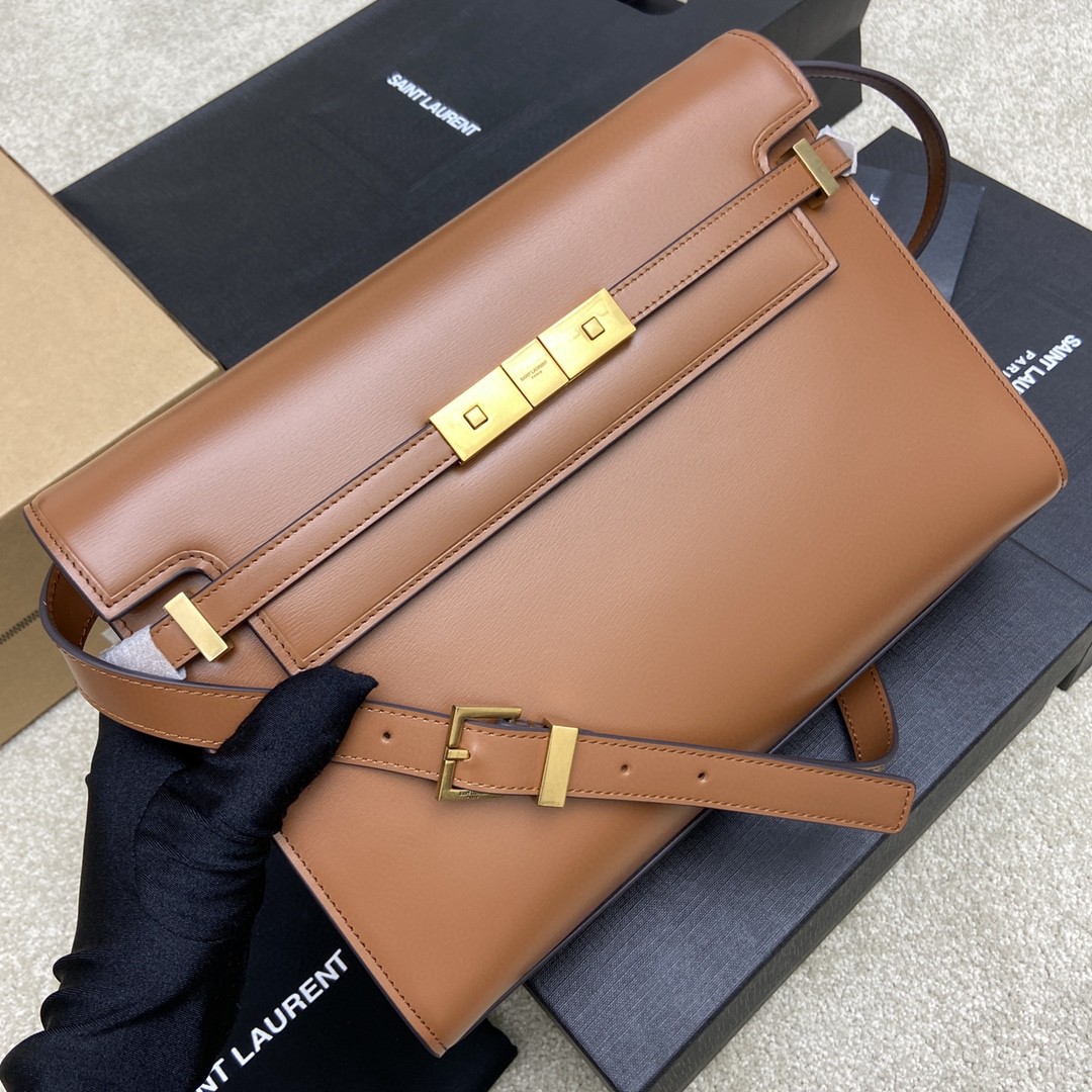 1比1複刻YSL聖羅蘭包包 Manhattan BOX SAINT LAURENT中型 棕色牙籤紋