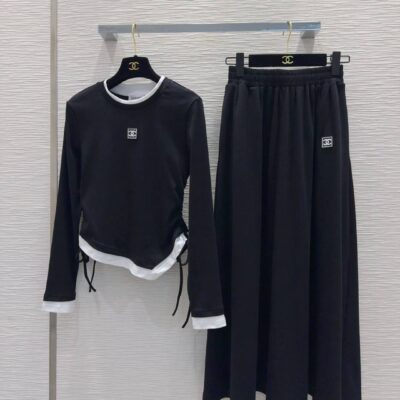 提升氣質 2024香奈兒高仿頂級復刻奢侈品 女款長袖T恤裙子套裝上身超級好看