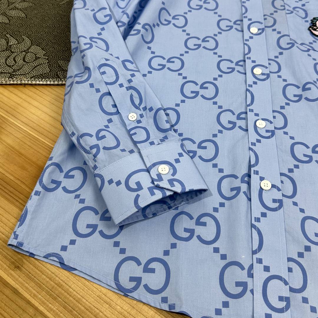 頂級高仿Gucci純棉長袖格紋襯衣