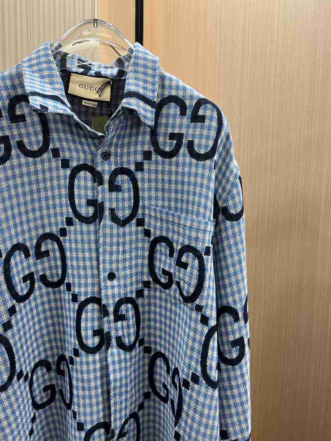 Gucci古馳高仿長袖精仿格紋襯衣襯衫男款