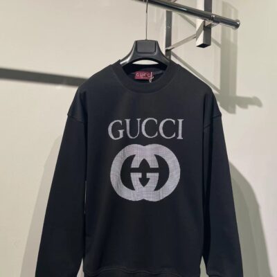 Gucci頂級一比一純棉logo新品男女同款運動衫衛衣 黑色