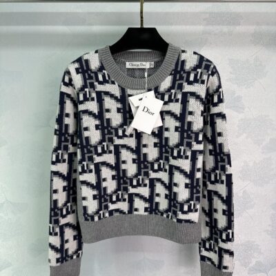 DIOR奢侈品撞色logo字母針織女裝高仿圓領毛衣