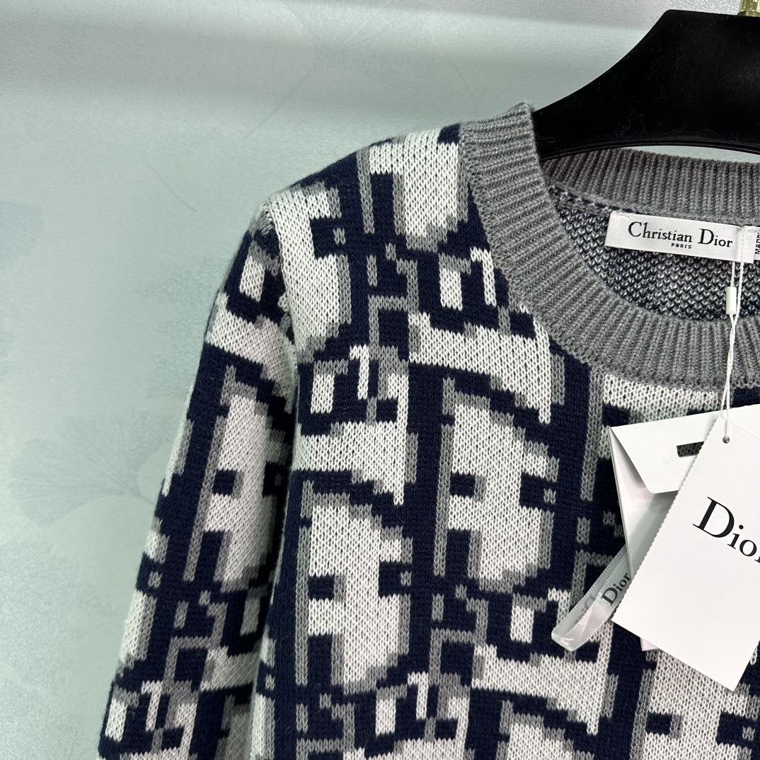 DIOR奢侈品撞色logo字母針織女裝高仿圓領毛衣