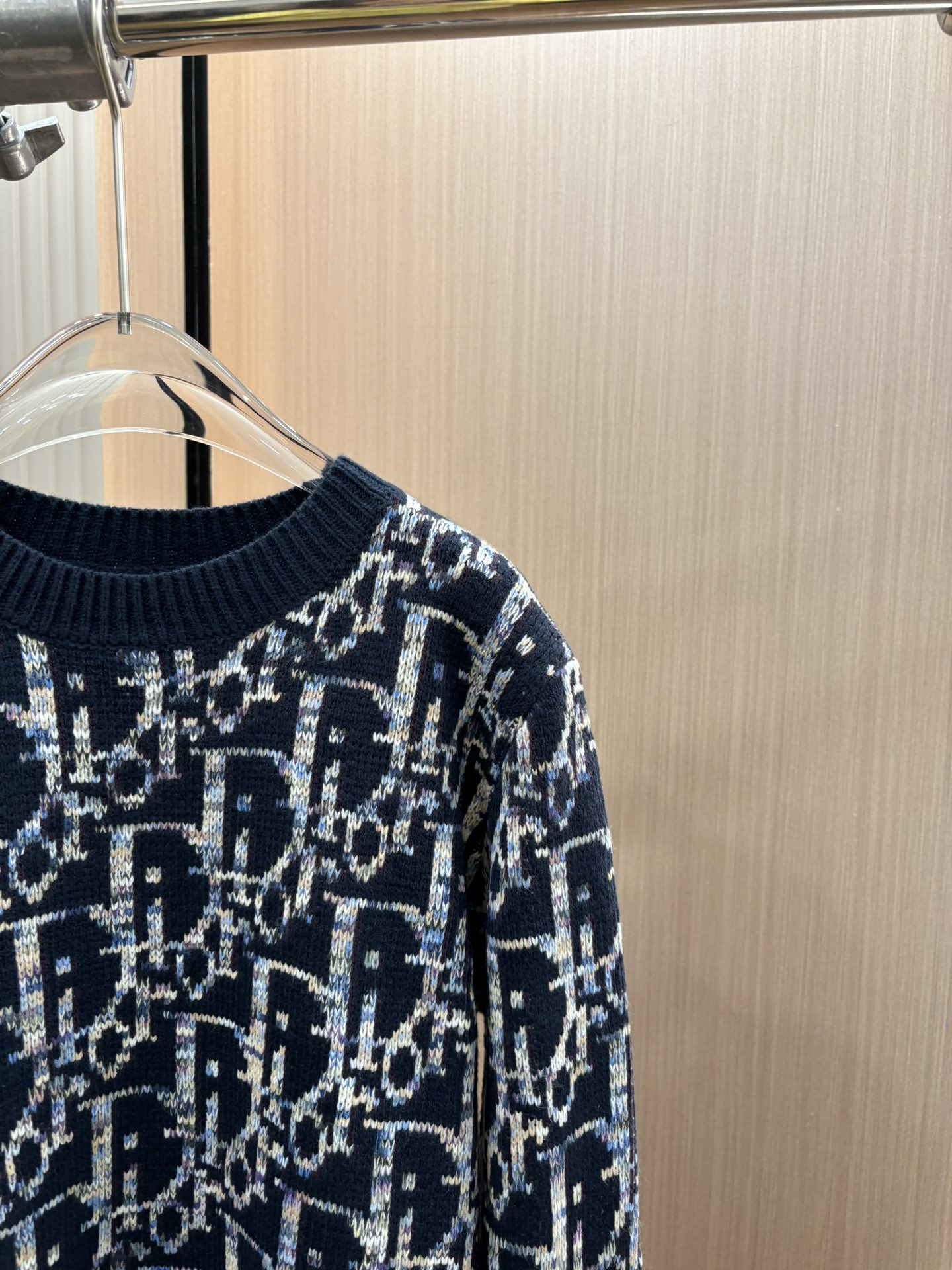 2024DIOR精仿衣服新品新款老花提花原單針織圓領毛衣男女同款