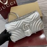 頂級包包GUCCI古馳棗紅色中號GG Marmont系列鏈帶肩包銀色443497