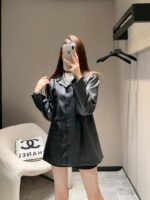 原單羅意威24SS秋冬新款真皮女士外套黑色