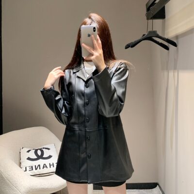 原單羅意威24SS秋冬新款真皮女士外套黑色