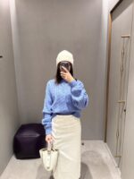 頂級復刻羅意威24FW早秋新款純羊毛麻花針織毛衣女天藍色