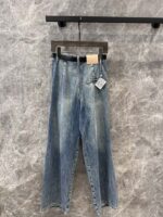 高仿精品羅意威24FW早秋新款復古藍洗水高腰牛仔長褲女