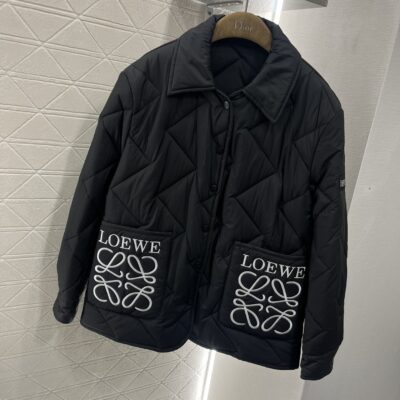 頂級高仿羅意威LOEWE菱格棉服女士衣服外套黑色