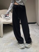 高仿A貨羅意威秋冬新款撞色刺繡休閒運動長褲黑色