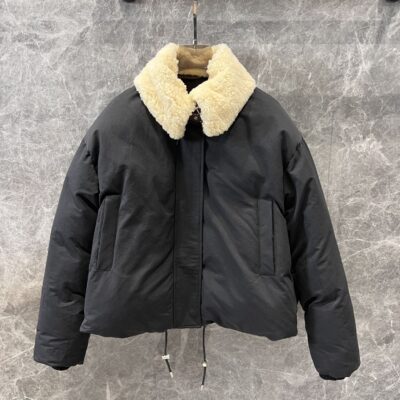 高仿精品羅意威24FW秋冬新款女士羊皮翻領外套黑色