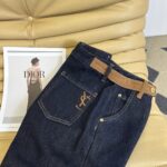 高仿精品YSL聖羅蘭24秋冬新款撞色直筒女款牛仔褲