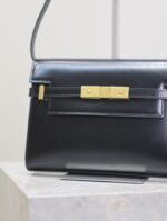 高仿YSL聖羅蘭包包 Manhattan漆皮小型肩背袋 SAINT LAURENT 黑色金扣