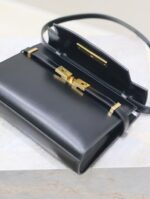 高仿YSL聖羅蘭包包 Manhattan漆皮小型肩背袋 SAINT LAURENT 黑色金扣