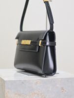 高仿YSL聖羅蘭包包 Manhattan漆皮小型肩背袋 SAINT LAURENT 黑色金扣