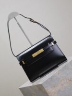 高仿YSL聖羅蘭包包 Manhattan漆皮小型肩背袋 SAINT LAURENT 黑色金扣
