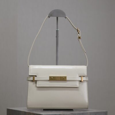 高仿YSL聖羅蘭包包 Manhattan漆皮小型肩背袋 SAINT LAURENT 白色金扣