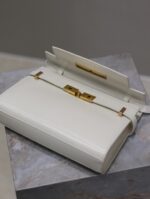 高仿YSL聖羅蘭包包 Manhattan漆皮小型肩背袋 SAINT LAURENT 白色金扣