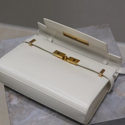 高仿YSL聖羅蘭包包 Manhattan漆皮小型肩背袋 SAINT LAURENT 白色金扣