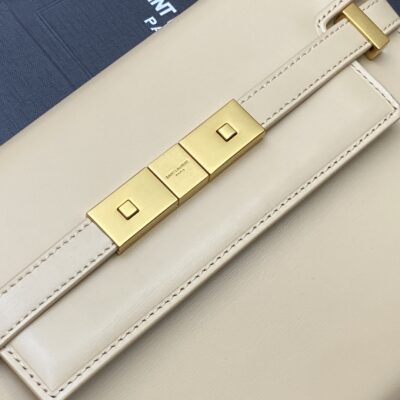 高仿YSL聖羅蘭包包 Manhattan漆皮小型肩背袋 SAINT LAURENT 杏色金扣