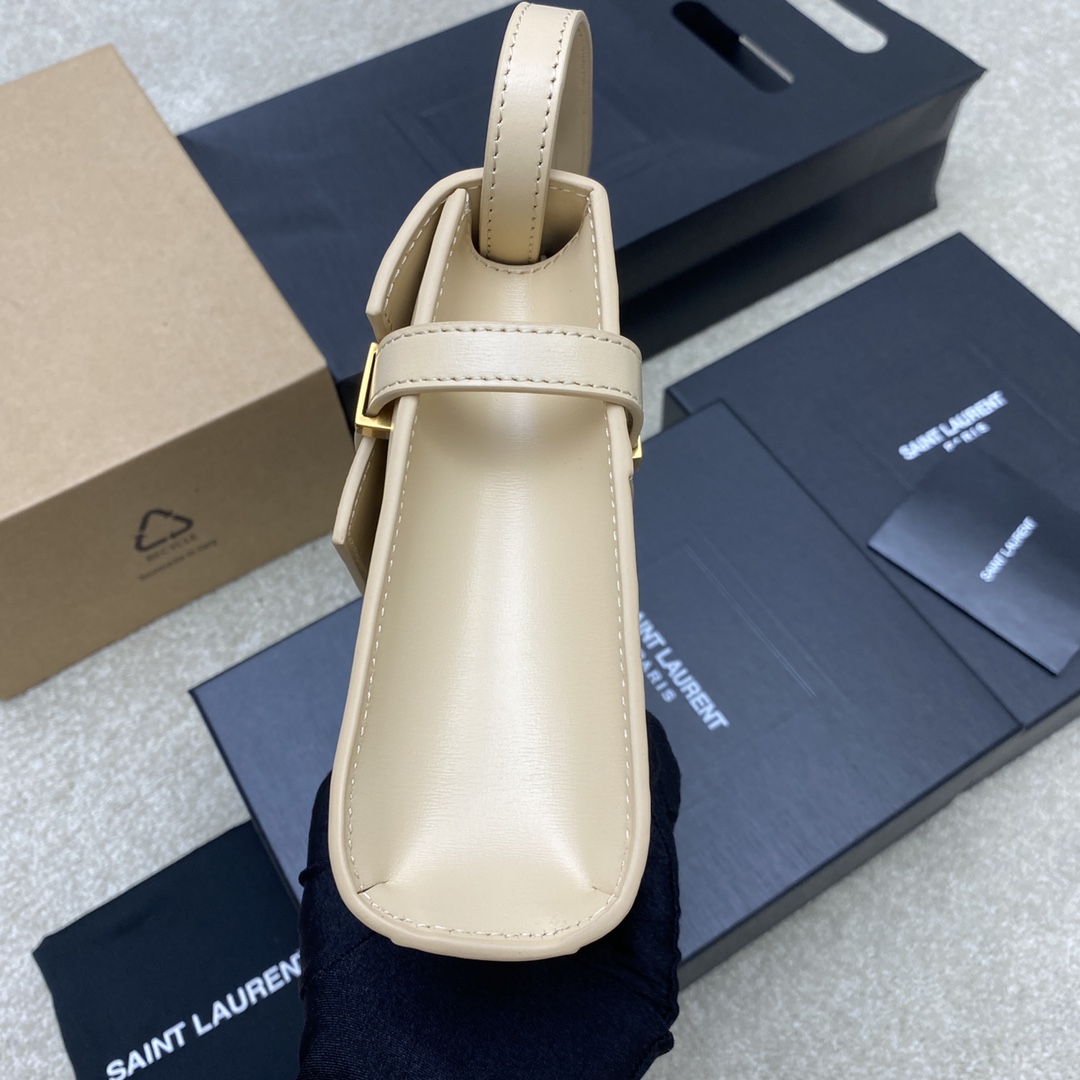 高仿YSL聖羅蘭包包 Manhattan漆皮小型肩背袋 SAINT LAURENT 杏色金扣