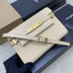 高仿YSL聖羅蘭包包 Manhattan漆皮小型肩背袋 SAINT LAURENT 杏色金扣