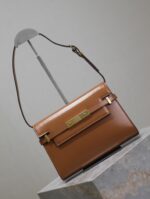 高仿YSL聖羅蘭包包 Manhattan漆皮小型肩背袋 SAINT LAURENT 土黃金扣