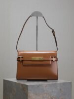 高仿YSL聖羅蘭包包 Manhattan漆皮小型肩背袋 SAINT LAURENT 土黃金扣