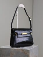 高仿YSL聖羅蘭包包 Manhattan漆皮小型肩背袋 SAINT LAURENT 黑色鱷魚紋
