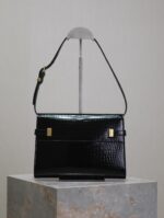 高仿YSL聖羅蘭包包 Manhattan漆皮小型肩背袋 SAINT LAURENT 黑色鱷魚紋