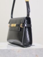 高仿YSL聖羅蘭包包 Manhattan漆皮小型肩背袋 SAINT LAURENT 黑色鱷魚紋