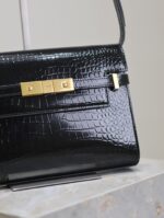 高仿YSL聖羅蘭包包 Manhattan漆皮小型肩背袋 SAINT LAURENT 黑色鱷魚紋