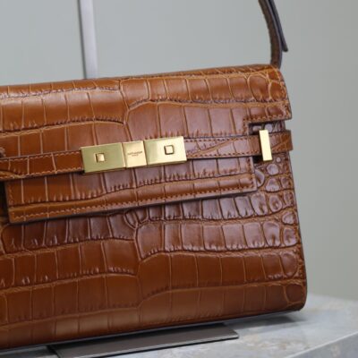 高仿YSL聖羅蘭包包 Manhattan漆皮小型肩背袋 SAINT LAURENT 黃色鱷魚紋