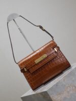 高仿YSL聖羅蘭包包 Manhattan漆皮小型肩背袋 SAINT LAURENT 黃色鱷魚紋
