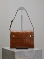 高仿YSL聖羅蘭包包 Manhattan漆皮小型肩背袋 SAINT LAURENT 黃色鱷魚紋