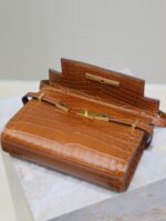 高仿YSL聖羅蘭包包 Manhattan漆皮小型肩背袋 SAINT LAURENT 黃色鱷魚紋