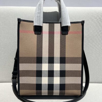 burberry巴寶莉高仿網站新款棉質帆布格紋托特包纖巧托特包